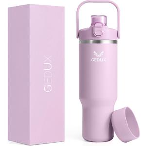 32 oz Stainless Steel Tumbler with Handle and Straw, Vacuum Insulated Water Bottle with 2-in-1 Lid (Chug/Straw) and Silicone Boot (Lavender Mist)