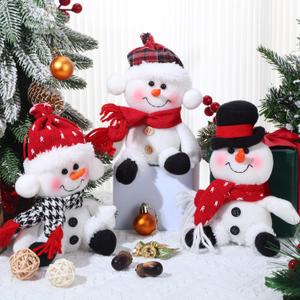 Threan 3 Pcs Christmas Plush Toy Doll Set Christmas Santa Stuffed Animal Toy Reindeer Cute Snowman Elk Claus Plush Gifts Xmas Party Favors Home Office Decor for Adults Boy Girl(Snowman)