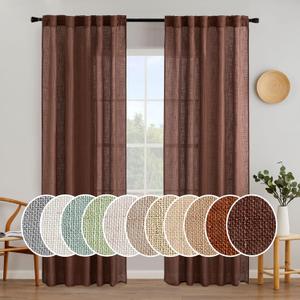 MIULEE Chocolate Brown Linen Curtains 84 Inch Length for Bedroom Living Room, Soft Thick Linen Textured Window Drapes Semi Sheer Light Filtering Back Tab Rod Pocket Burlap Look Decor, 2 Panels (52"W x 84"L (Pack of 2), Warm Brown)
