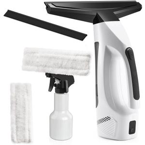 Window Vacuum Squeegee Cordless, Handheld Window Vac with Multi-Purpose Spray Bottle & Microfiber Cloth, Electric Cleaning Tool for Windows, Mirror, Countertop - White