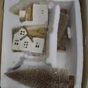 DN DECONATION Light up Christmas Decor Ceramic Village Houses, 3Pcs White Christmas Porcelain Villages with Frosted Trees, Holiday House Figurines Xmas Village Sets for Winter Table Decoration Indoor