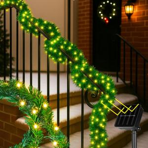 Suncalla 2 Pack Christmas Garland with 78 ft Solar Powered String Lights Christmas Hanging Decorations Xmas Artificial Pine Garlands Outdoor Fairy Lights Waterproof for Xmas Winter Holiday (66 ft)