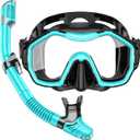 Snorkeling Gear for Adults Kids, Dry-Top Snorkel Set, 180Panoramic Wide View Diving Mask Breathing Freely Snorkel Mask for Snorkeling Scuba Diving Swimming Travel (A21-Black Green)