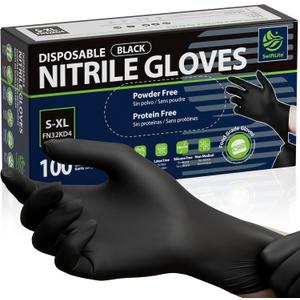 Disposable Nitrile Gloves Black, Food Safe Rubber Gloves Latex-Free Powder-Free for Cooking Food Prep Kitchen Clean (Medium)