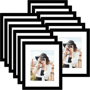 Picrit 12x16 Picture Frame Set of 12, Display 8.5x11 with Mat or 12x16 without Mat, Photo Frames for Wall Mounting Display, Black