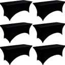 6-Pack 6ft Black Spandex Table Covers for Rectangle Standard Folding Tables - Wrinkle Resistant Stretch Tablecloths - Ultimate Fitted Table Protector for Parties, Trade Shows, Wedding
