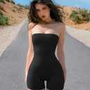 OQQ Womens Tube Rompers Summer Strapless Basic Sleeveless Ruched Stretch Classic-Fit Sexy Rompers 2025 (Black, M)