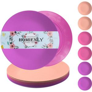 Homienly Dinner Plates | Dessert Plates with Etched Pattern Unbreakable | 9 inch Wheat Straw Plates Set of 6 - Lightweight Plates for Kitchen, Camping, Salad, Steak(Pink Flower) (8.8 IN KIDS SIZE)