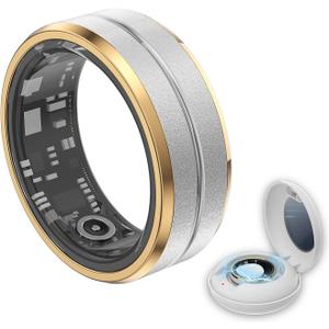 Smart Ring Health Tracker - Fitness Sleep Heart Rate Blood Oxygen Tracker Smart Ring for Men and Women,IP68 Waterproof Level Bluetooth Fitness Tracker Rings - Free APP (Platinum, 8)