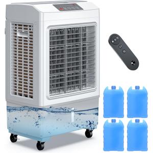 Windowless Swamp Cooler, 3 in 1 Evaporative Portable Air Conditioner with Remote, Large Cooling Fan Ac Unit,3 Speed, 7H Timer, 8 Gal Water Tank, 4 Ice Box for Garage, Patio, Bedroom Home Outdoor (Small)