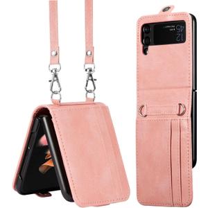ZCDAYE Wallet Case for Samsung Galaxy Z Flip 4 5G, Leather Case with Card Holder and Long Lanyard - Pink