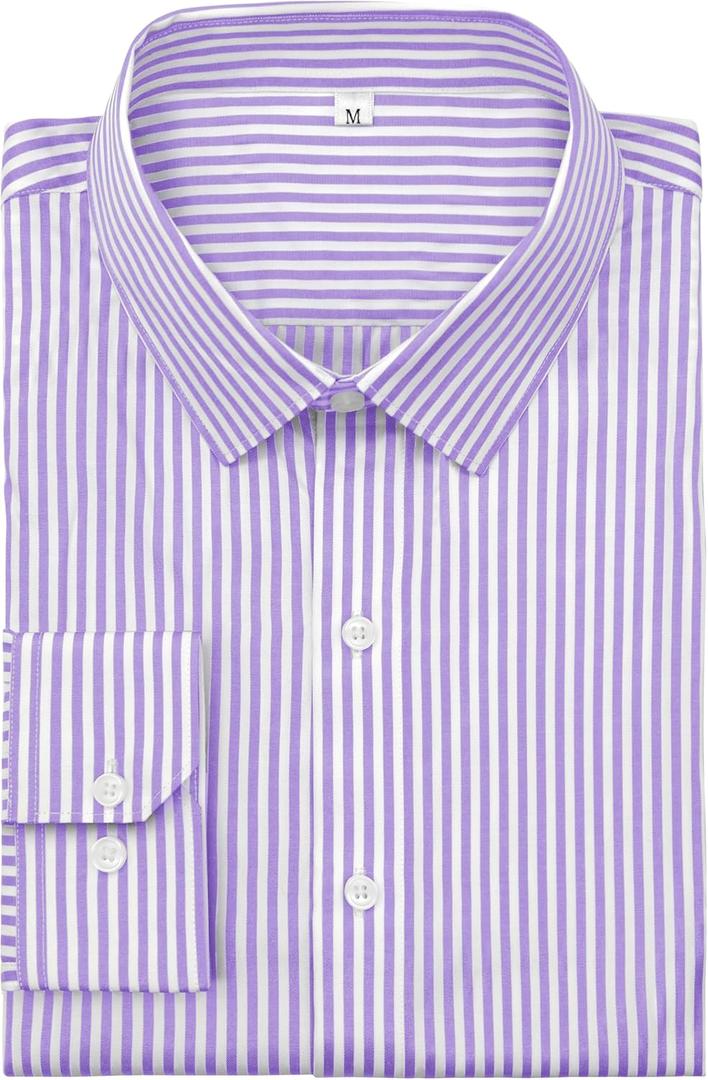 Grade 4 Wrinkle-Resistant Long Sleeve Striped Button-Down Shirt for Men Mens Dress Shirts (XX-Large, 00115-purple)