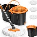 Spin Mop and Bucket with Wringer Set, Double Bucket Separate Dirty Water, 360 Spinning Mop System with 3 Microfiber Mop Heads, Clean Water Mop Set for Floor Cleaning