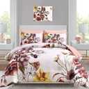 Luxudecor Floral Comforter Set King Size 7 Piece, Blush Flower Bed in a Bag, Elegant Floral Comforter with Sheet Set, Soft Microfiber Bedding Set for All Season (Blush, 104"x90")