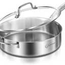LOLYKITCH 6 QT Tri-Ply Stainless Steel Saut Pan with Lid,Deep Frying Pan,Large Skillet,Jumbo Cooker,Induction Cooking Pan,Oven Safe and Detachable Handle. (6QT/Long Handle)