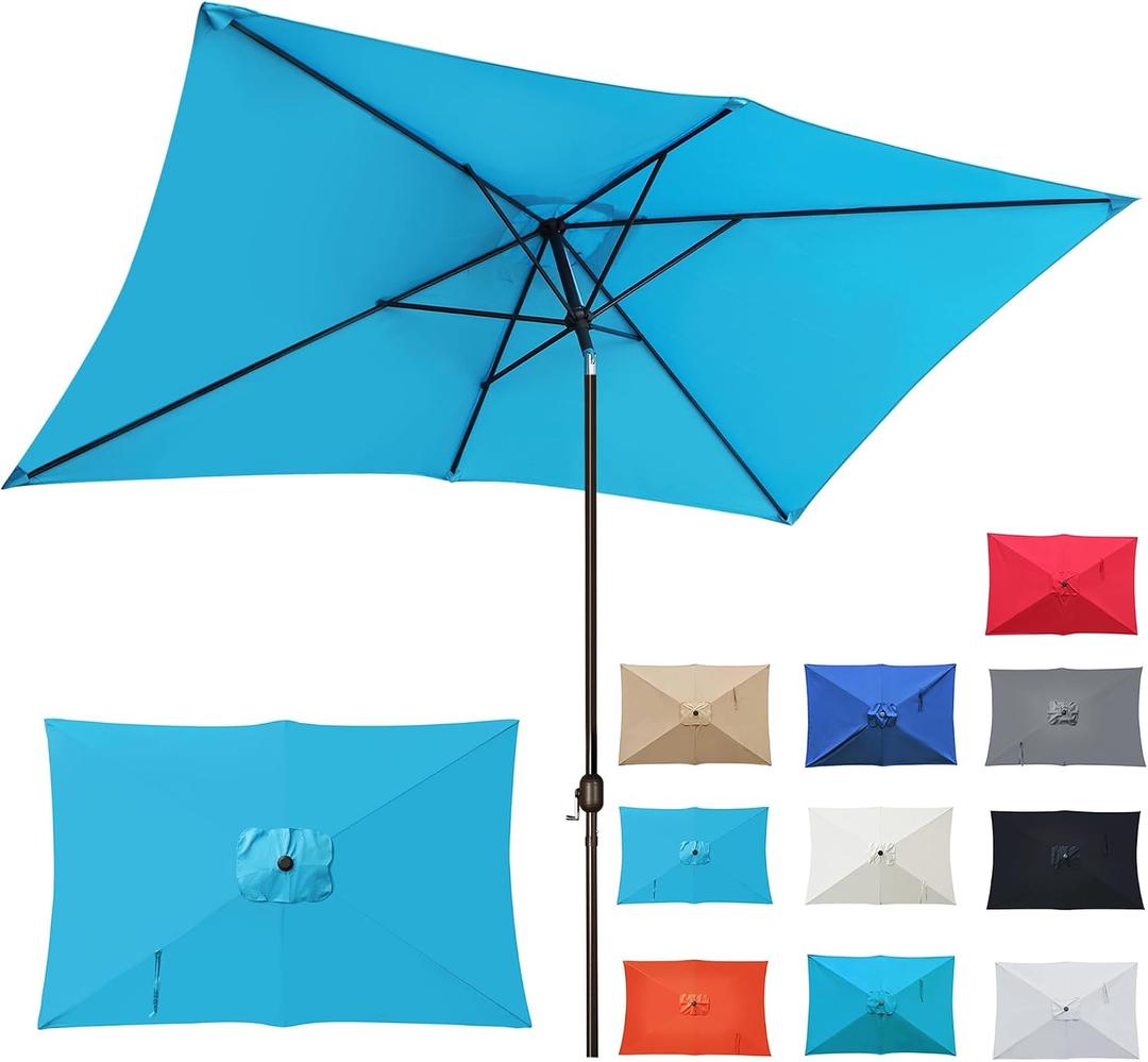 Blissun Rectangular Patio Umbrella, Table Market Umbrella with Tilt and Crank, Outdoor Umbrella for Garden, Deck, Backyard, Pool and Beach