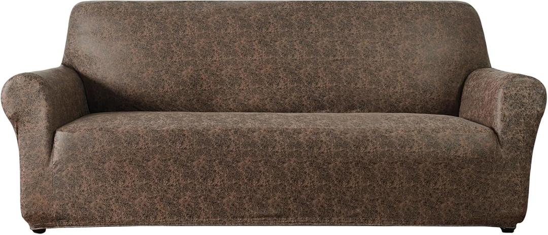 molasofa Loveseat Covers - Couch Cover for Leather Couches, Soft and Washable Loveseat Covers with Leather-Like Quality. Non-Pilling, Non-Slip 1-Piece Couch Cover for Pets and Kids (02 Dark Brown)