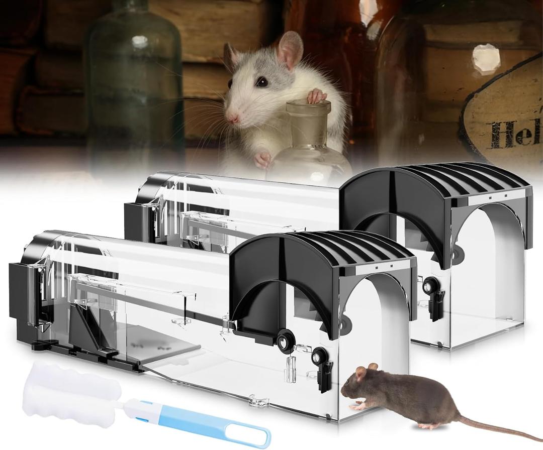 Humane Mouse Traps, 12.6 Inches Enlarged No Kill Live Rat Rodent Traps for Chipmunks, Reusable Catch and Release Mouse Trap That Work for Indoor & Outdoor (2 Pack)