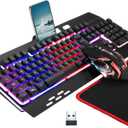 Wireless RGB Gaming Keyboard and Mouse - Rechargeable Backlit,Long Battery Life,Metal Panel Mechanical Feel with Palm Rest,7 Color Gaming Mouse and Mouse Pad for Game and Work