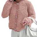 PRETTYGARDEN Women's Faux Fur Shearling Coat Fuzzy Fleece Button Up Trendy Fall Winter Cropped Jackets Outerwear (Pink, Large)