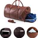 Leather Travel Bag with Shoe Pouch, Waterproof Weekender Overnight Bag,Carry On Duffel Bag for Men Women-Brown