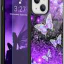OOK Designs for iPhone 13 Case Glitter Purple Butterfly Nebula Space Design Hard PC+Soft TPU Bumper Anti-Slip Ultra Thin Cover Protective Shockproof Case for iPhone 13