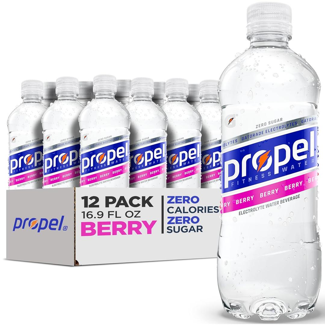 Propel Electrolyte Enhanced Water Sports Drink, Berry Flavored Water, Zero Calorie & Zero Sugar Hydration with Electrolytes and Vitamins C & E, 16.9 fl oz Water Bottles (12 Pack) (EXP 05/25/26)