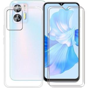 Phone Case for Oukitel C35 (6.56") with 2 X Tempered Glass Screen Protector, [Anti-Yellow X Shockproof] Clear Soft TPU Bumper Cover for Oukitel C35 - Transparent