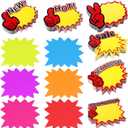1200 Pieces Starburst Sale Signs, 12 Styles Fluorescent Star Burst Price Tags, Starburst Retail Price Sign Cards for Garage Yard Estate Sale, Market & Retail Store Supplies
