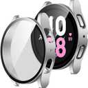 [2 Pack] Compatible with Samsung Galaxy Watch 5/Galaxy Watch 4 Screen Protector Case 44mm, Ultra-Thin Hard PC Bumper Protective Cover for 44mm (Silver/Clear)