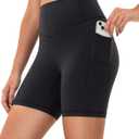 YUNOGA HugMotion Womens High Waisted Biker Shorts with Pockets 6 Inches - No Front Seam Workout Gym Yoga Short