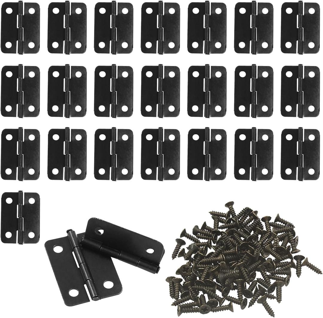 Murtenze 24Pcs Black Butt Hinge, 1 inch x 3/4 inch Metal Foldable Door Hinges for Cabinet Door Closet, Stylish and Durable with Screws