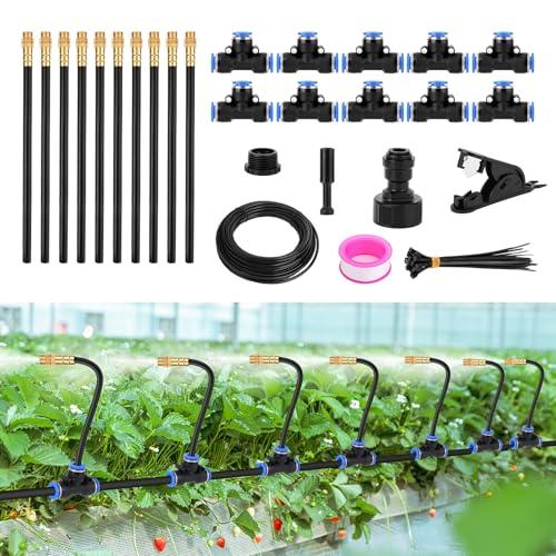 Garden Drip Irrigation System, 32.8ft Garden Sprinkler System 360 Degree Adjustable Drip Irrigation Kit for Greenhouse Yard Lawn Plants (10 Spray Nozzles)