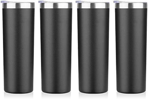 HASLE OUTFITTERS 20 oz Skinny Tumblers Bulk Set, Stainless Steel Insulated Slim Tumblers with Lids, Reusable Double Wall Travel Coffee Mugs, Durable Powder Coated Travel Water Cups (Black, 3)