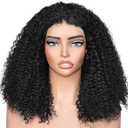 Afro Kinky Curly Wig Human Hair, 13x4 Lace Front Curly Afro Glueless Wigs 180 Density, Pre Plucked Transparent Lace Frontal, Brazilian Human Hair Bob Wig for Women, Natural Black 18 Inch