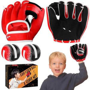Aodaer 2 Pack T Ball Sets Baseball Glove and Ball Set for Teenager Easy Catch, Yard Lawn Game, Baseball Play - Black and Red (Red, S)
