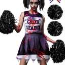 JenPen Scary Halloween Cheerleader Outfit for Girl Kid Bloody Cheerleader Costume Bow Set Dress up Cosplay Party (5-7 Years, Purple Gauze)