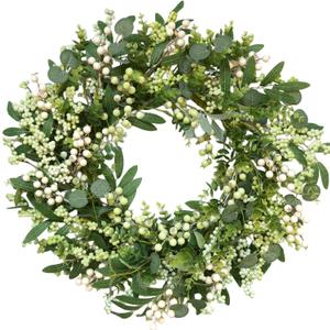 Green Eucalyptus Wreaths for Front Door 22 inch Spring Summer Wreath with Eucalyptus Leaves,Olives Leaves,Berry for Indoor Outdoor Farmhouse Home Porch Wall Window Festival Wedding Decor All Season