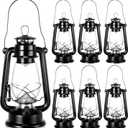 Hortsun 6 Pcs 12 Inch Vintage LED Hurricane Lantern Metal Black Outdoor Battery Operated Hanging Lantern with Warm LEDs and Dimmer Switch for Indoor Rustic Farmhouse Country Camping Decor