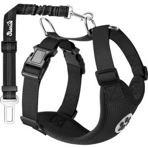 Lukovee Dog Seat Belt for Car, Adjustable Dog Car Harness for Large Medium Small Dogs, Soft Padded & Breathable Mesh Dog Seatbelt with Car Vehicle Connector Strap (Black,Medium)