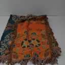Boho Throw Blanket Twin Size, Soft Cozy Cotton Muslin Quilt Blanket for Bed Decor, Floral Patterned Couch Sofa Chair Cover, Vintage Farmhouse Cottage Tapestry Woven Blanket, Orange&Green (60" x 80", Blooming Words)