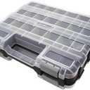Double Side Tool Box Organizer, Hardware Storage Box, Portable Small Parts Organizer with Removable Plastic Dividers for Screws, Nuts, Nails, Bolts, Gray