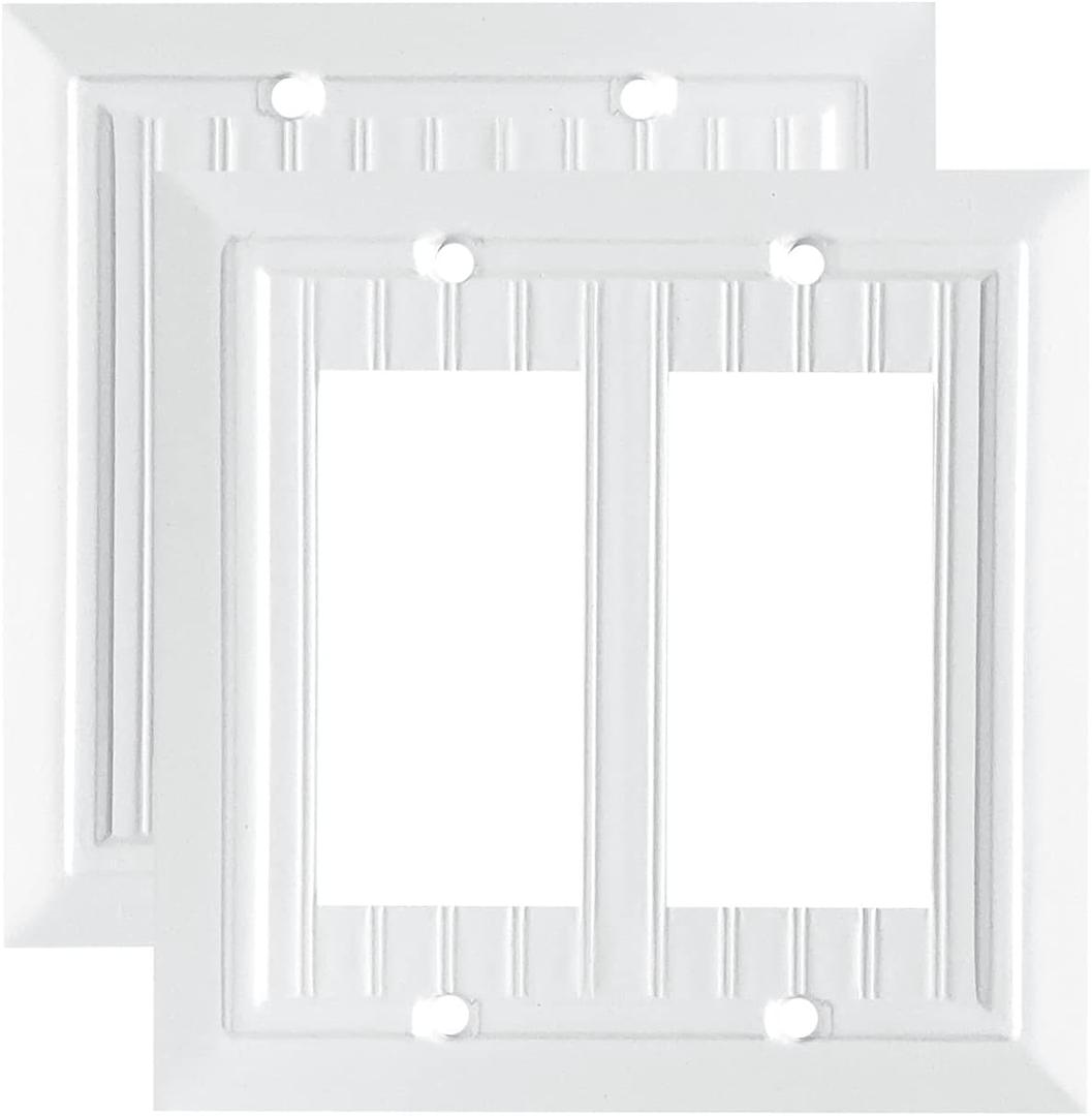 Pure White Classic Beadboard Wall Plates,Light Switch Covers,Electrical Outlet Covers, Switch Plates of Various Combination, Nature Bamboo Fiber Wall plate (2 Gang Decorator 2 Pack)