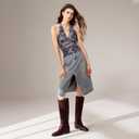 ISNOM Knee High Boots Women Chunky Low Heel Square Toe Elastic Boots Side Zipper Faux Leather Fall Long Tall Boot (7.5, Burgundy-block Heels)