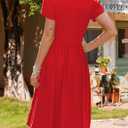 HOTOUCH Women's Summer A-Line Midi Dresses 2026 Casual Floral Short Sleeve T-Shirt Dress Flowy Beach Sundress with Pockets (Red)