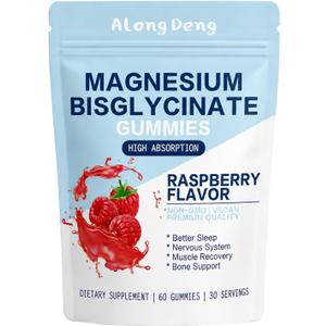 Magnesium Bisglycinate Gummies, with 500mg Magnesium Bisglycinate Chelate Sea Salt Raspberry Fruit Powder, Improve Sleep & Nervous, Relax Muscles, Strengthen Bones, Vegan, 60 Count, Exp 08-08-26
