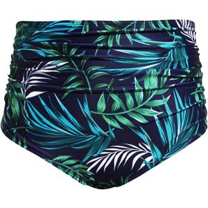Tempt Me Women High Waisted Bikini Bottom Retro Ruched Swim Bottom Shirred Tankinis Brief (X-Large, Green Leaves)
