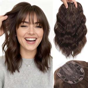 Kintama Brown Hair Topper for Women with Bangs - Clip-in Hair Piece for Thinning Hair - Volumizing Topper Wiglet for Instant Volume & Natural Look
