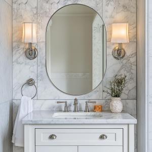 ANDY STAR Chrome Bathroom Mirror 24x36, Chrome Mirror Oval, Polished Silver Bathroom Mirror, Oval Mirrors Stainless Steel Frame Deep 1 Hang Vertical or Horizontal