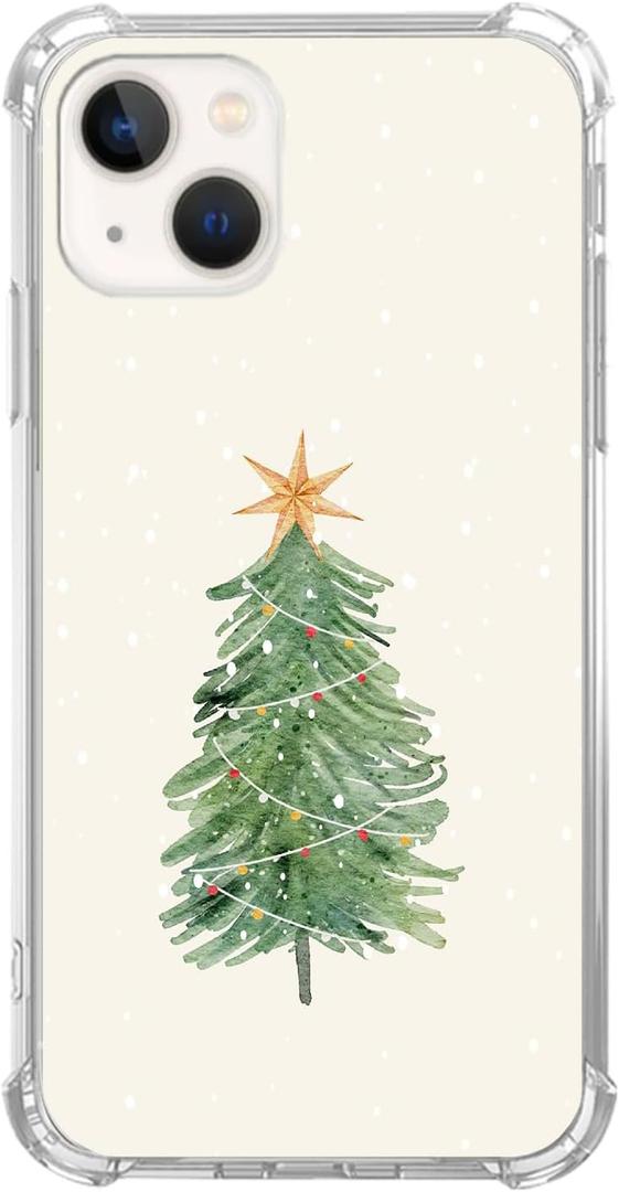 Watercolor Christmas Tree Phone Case Compatible with iPhone 15, Aesthetic Christmas Phone Case for iPhone 15, Cool TPU Shockproof Case Cover